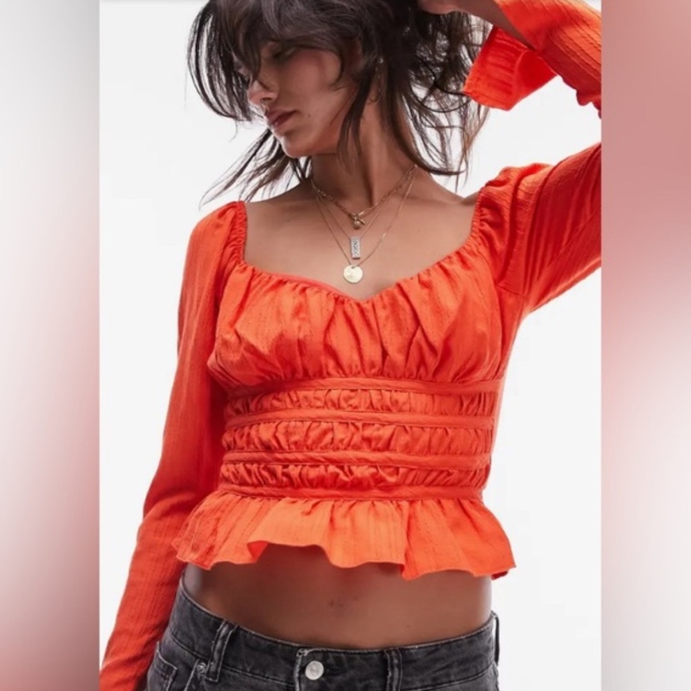 TopShop smoked ruffle hem crop top